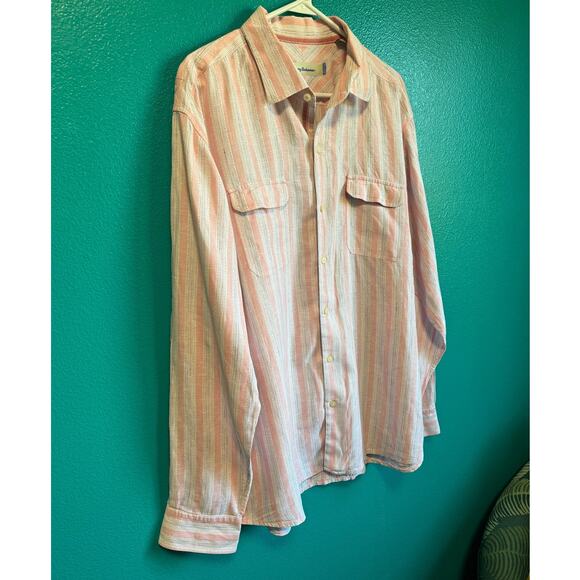 Tommy Bahama Pink & White Linen Long Sleeve Button Down Shirt Men's XL - Picture 2 of 10